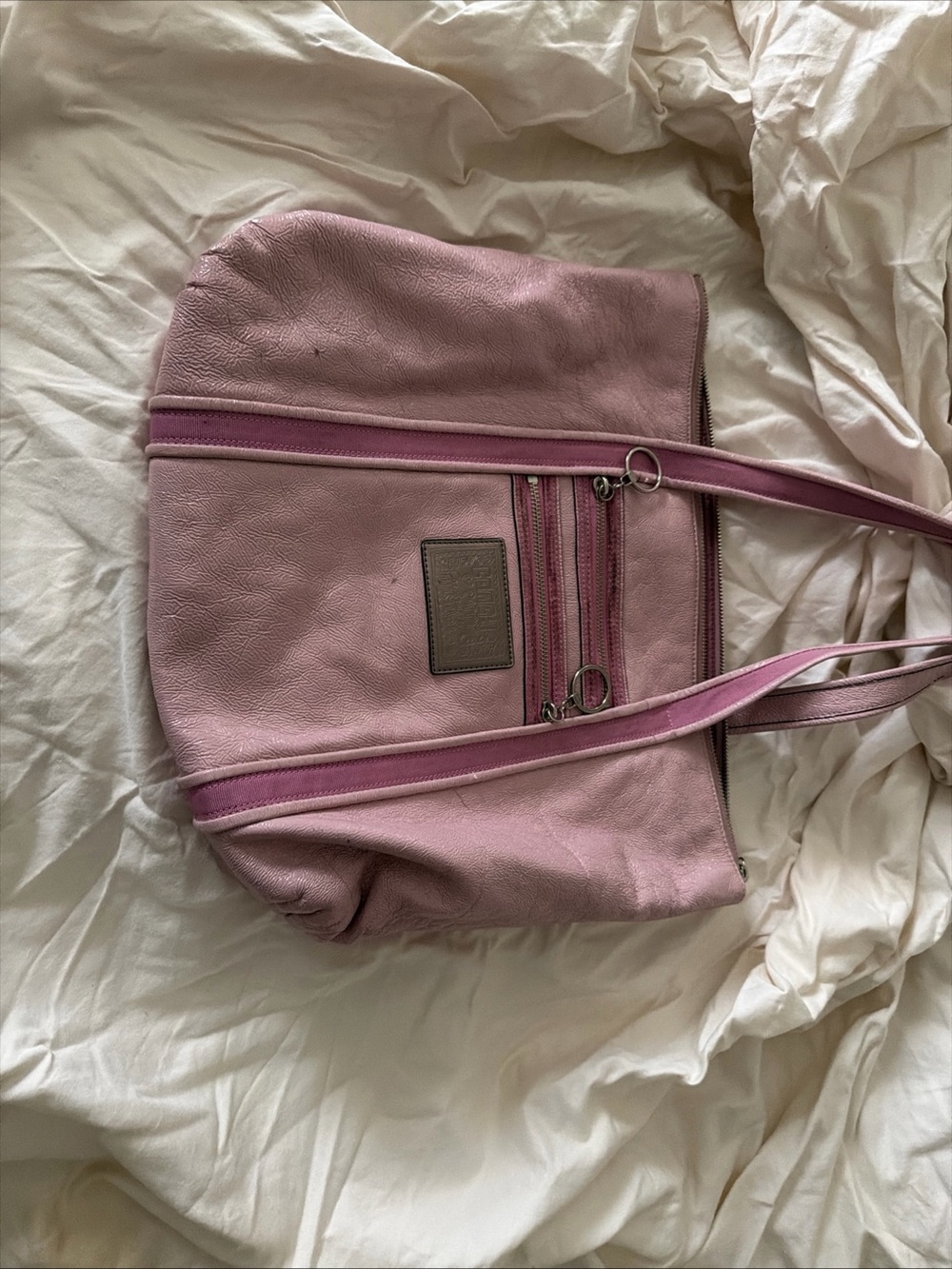 Coach Pink Leather Shoulder Bag with Tonal Trim